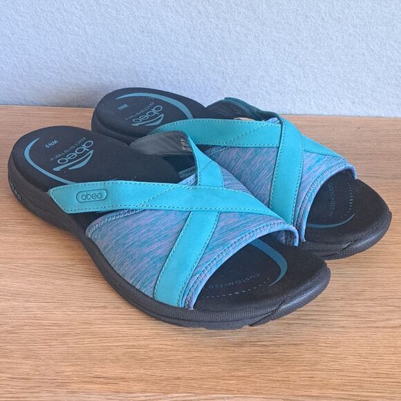 Abeo Gargona Women’s Size 9 Blue Orthotic Slide Sandals Comfortable Summer Bio - Picture 1 of 10